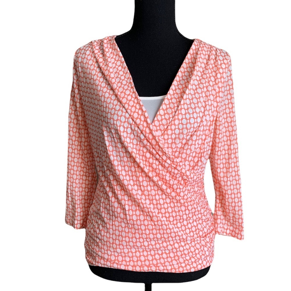 Bebe Women’s White & Orange Cross Blouse Size Small